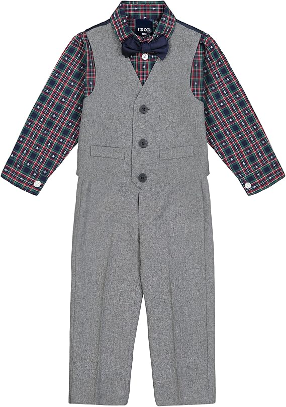 IZOD Baby Boys' 4-Piece Set with Collared Dress Shirt, Pants, Tie, and Vest