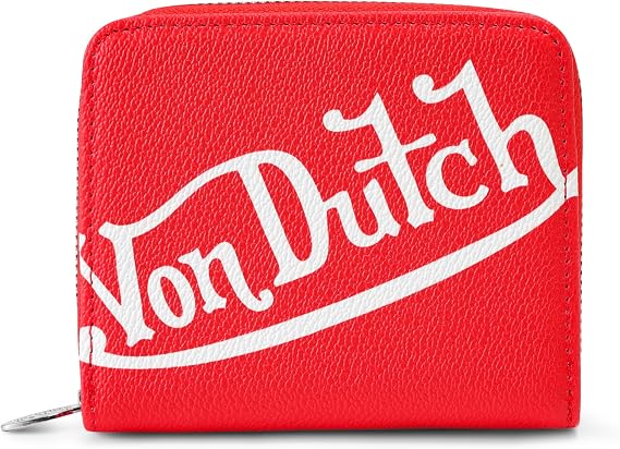 Von Dutch Zip-Up Wallet with ID Window (Classic Signature, Red)