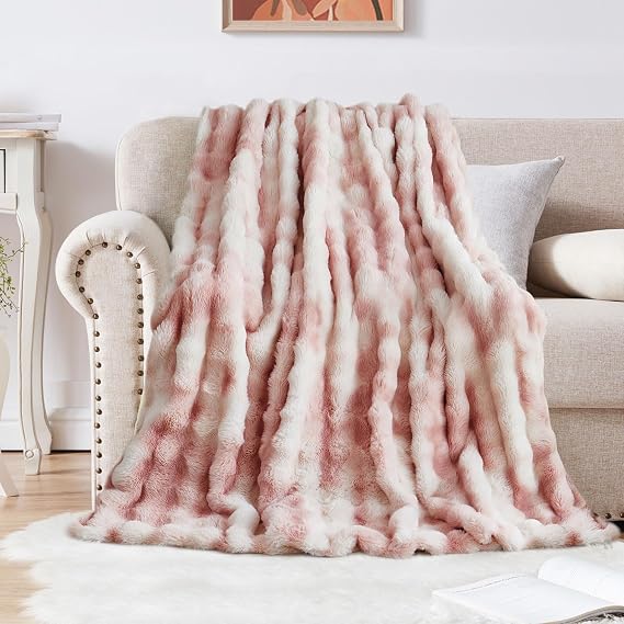 Cuddly Blanket Rabbit Plush Blanket Super Soft Blanket Thick 1000 g/m² Flannel Blanket Warm Sofa Throw Versatile Blanket for Bed Sofa Bedroom Office Tie Dye Pink 160 x 200 cm