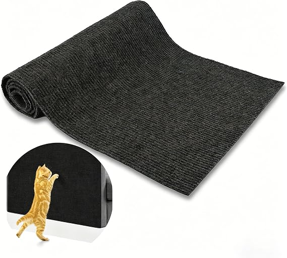 200x30cm Cat Scratching Mat Self-Adhesive Trimmable DIY Wall Scratcher, Extra Large Cat Scratch Mat for Furniture Sofa Protector, Thick Polyester Fiber Anti-Scratch Pad for Cats (Black)