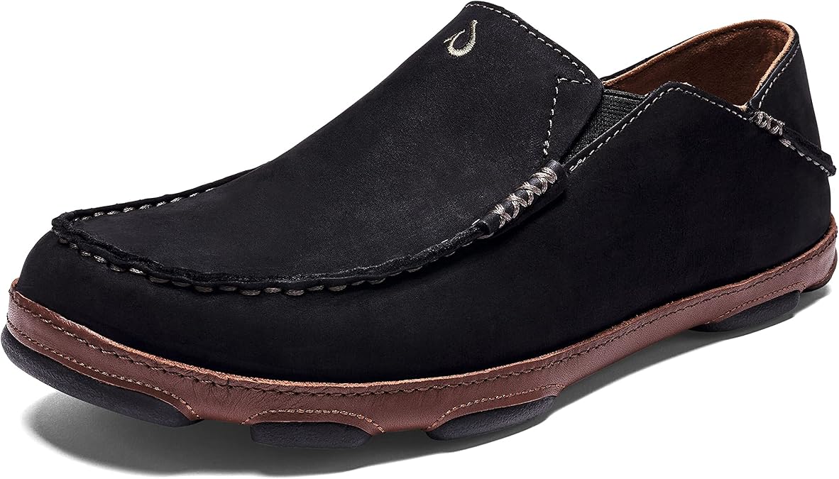 OluKai Moloa Men's Premium Leather Shoes, Easy Slip On & Off Design