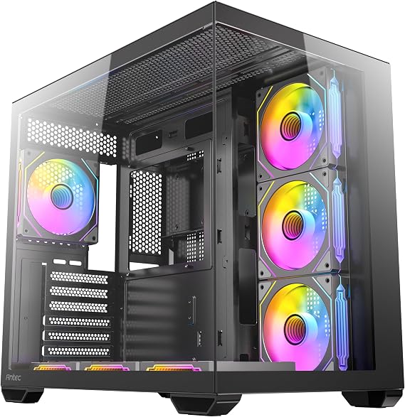 Antec CX Mirror Mini Kule Bilgisayar Kasası, Siyah, 270° Panoramik Temperli Cam, Çift Kamera Tasarımı, 7x120mm ARGB Fan Dahil, 360mm Radyatör Desteği, Type-C 3.2 Gen 1, LED Kontrol Düğmesi