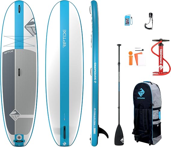 Boardworks SHUBU Riptide Inflatable Stand-Up Paddle Board (iSUP) | SUP Package Includes Three Piece Paddle, Carry Bag and Pump (SUP) Complete Kit | 10’6”, Blue/White/Grey