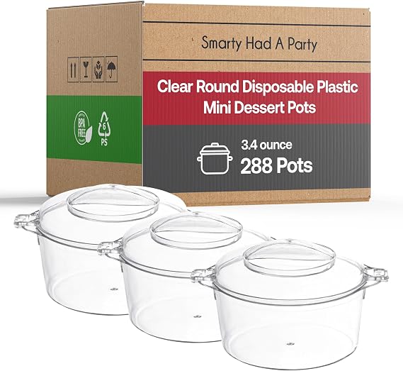 Disposable Plastic Cups, Ice Cream Bowls - Tumblers for Ice cream, Yogurt, Fruit, Cheesecake, Pudding - Bulk Party Supplies for Wedding (Clear, 3.4 oz Dessert Pots (288 Pots))