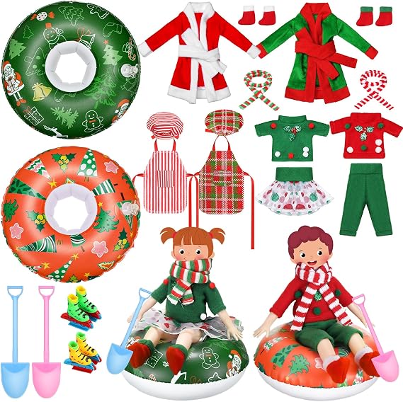 Cutecrop 20 Pcs Christmas Doll Outfit Set Snow Tube Apron, Classic Style