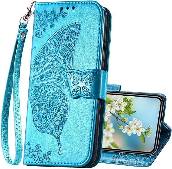 for iPhone 12 Mini Wallet Case,Women Flip Folio Cover,Blue
