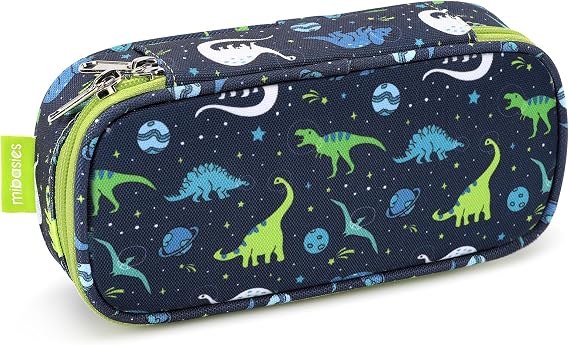 Boys Pencil Case for Kids, Multi-Slot Pencil Pouch, Galaxy Dinosaur Blue