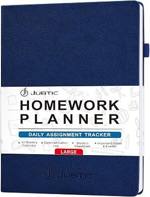 JUBTIC Homework Planner for 2025 Academic Year, School Planner for Elementary to College Students, Undated Assignment Notebook, 8.5 X 11 - Navy Blue