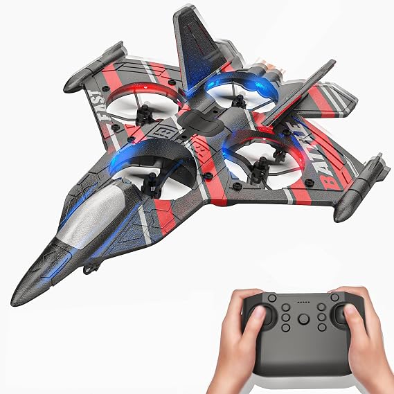 BEZGAR RC Plane Toy for Kids, Fighter Jet with LED Lights & 360 Flip, Red
