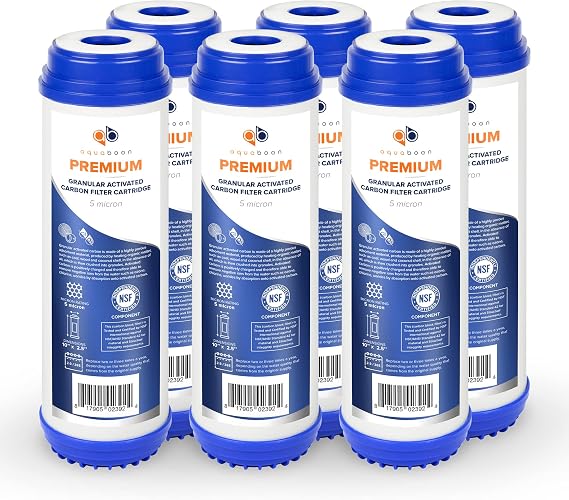 Aquaboon 5 Micron 10 x 2.5 Premium Granular Activated Carbon Water Filter Cartridge Replacement - GAC Filter Compatible with AP117, GAC-10, 6 Pack