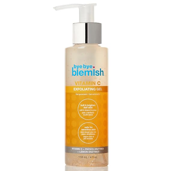 Bye Bye Blemish Vitamin C Exfoliating Gel Gentle Scrub Gel Exfoliator for Face with Papaya & Lemon Enzymes, Brightening Dead Skin Remover, 4 oz