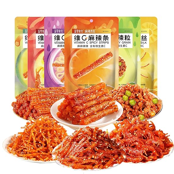 Spicy Strips Latiao,6 Packs Chinese Delicious Spicy Snacks With Vitamin C,1.9oz Per Pack(latiao-C)