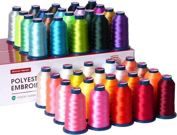 Poolin Embroidery Machine Thread Richword Selected 40 Colors 40WT (108D/2) Polyester Thread Kit Each Cone 4000M (4374Y)