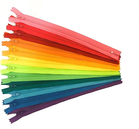 YKK Assorted Pack - 12 Bright Zippers for Pouch, Clothing - 6 Inch