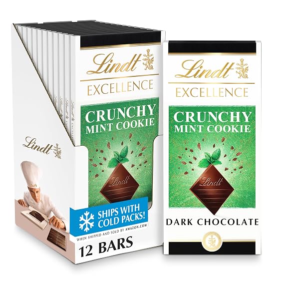 Lindt EXCELLENCE Mint Cookie Dark Chocolate Candy Bar, 3.5 oz., 12 Pack