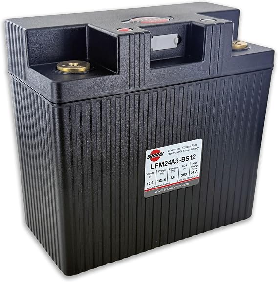 Shorai LFM Lithium-Iron (LiFePo4) Starter Battery w/BMS, LFM24A3-BS12, 8.0Ah 13.2V, 105.6WHr, A Type, Case 3