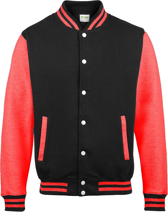 Awdis Unisex Varsity Jacket (L) (Jet Black/ Fire Red)