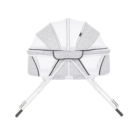 Dream On Me Karley Plus Portable Bassinet, Lightweight Aluminum Frame, Breathable Mesh Sides, Zippered Canopy Top, Anti-Skid Feet, Easy Fold Travel Design with Mattress Pad & Carry Bag Cool Grey