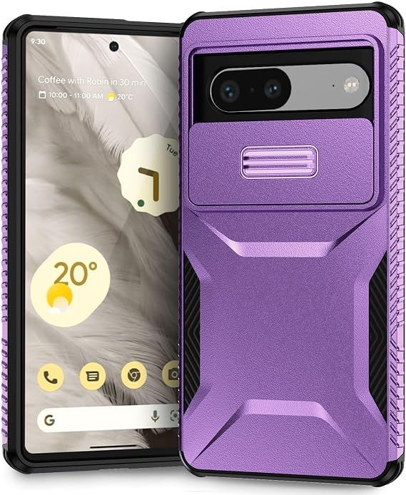 Case for Pixel 7 Case, Google 7 GQML3 Case with Slide Camera Cover, Military Grade Non-Slip Heavy Duty Rugged Shockproof Protective Phone Cover for Google Pixel 7 Purple