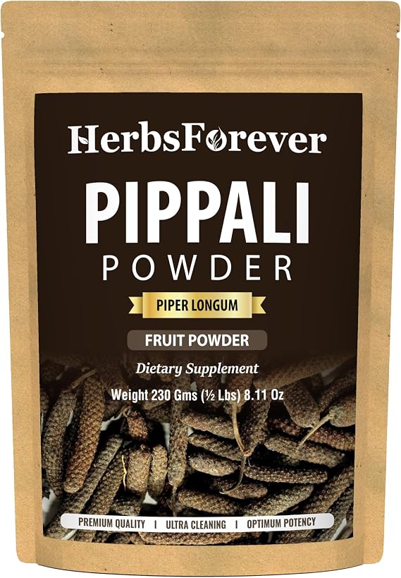HerbsForever Pippali (Piper longum) Fruit, Powder |Cold Relief, Digestion & Gut Health Spices for Meat Seasoning| Wild Harvested-Non GMO, Vegan- 2X Potency,Ultra Clean,Steam Treated |230 GMS- 12LBS