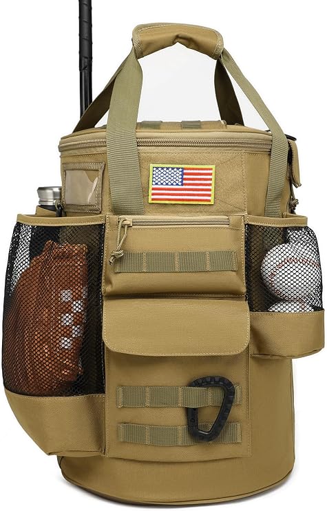 Baseball Bucket Bag 6 Gallon Tactical Softball Coaches Bag with Padded Seat