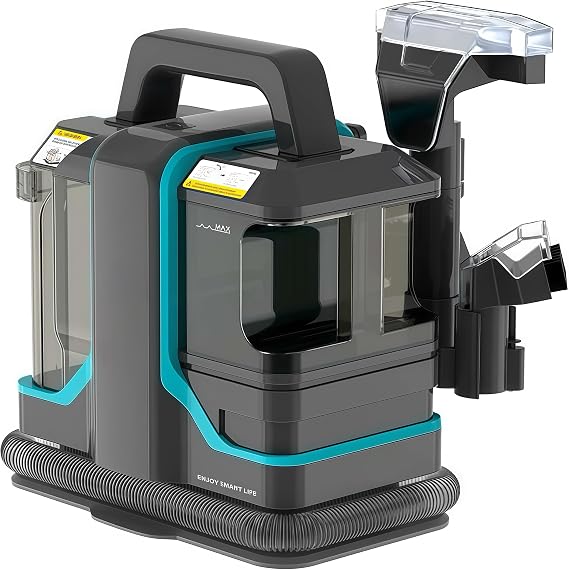Portable Carpet and Upholstery Deep Cleaning Machine, Black and Turquoise, Compact Size 12.2x6.69x13.78 Inch, with Spray Suction and Multi-Purpose Brush
