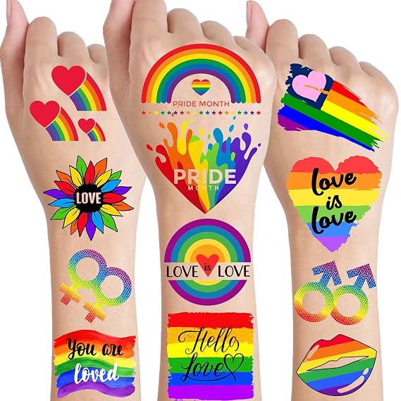 72 PCS Pride Tattoos, Rainbow Temporary Tattoos For Men Women Adults, LGBT Pride Face Tattoos Temporary, LGBTQ Flag Stripes Rainbow Body Stickers, LGBT Gay Pride Accessories Parade Celebrations Party