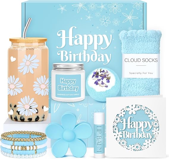 Birthday Gifts for Teen Girls, Women, Teenage Girl Birthday Gift Sets for Teen Girls Tween Gifts for Teenage Girl Cute Daisy Aesthetic Glass Cup Gift Basket for Teens, Her, Women, Sister, Friend