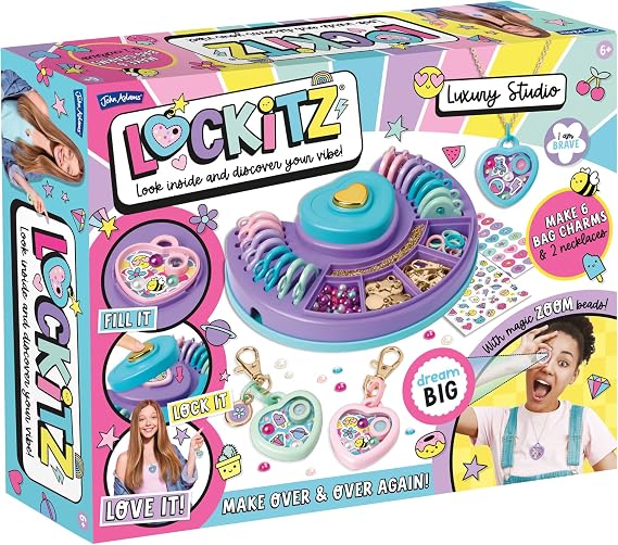 John Adams Lockitz Luxury Studio | Fashion Jewellery Maker | Create Cute Bag Charms, Necklaces & Accessories | Includes Magic Zoom Beads with Secret Messages | Age 6+ | Christmas & Birthday Gift Idea