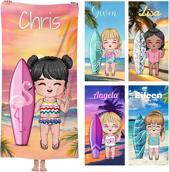 Personalised Beach Towel,Quick Dry&Sand Free Adults Custom Bath Towels with Name,Birthday Souvenir Gifts Cartoon Microfiber Beach Towel for Beach Swimming Pool