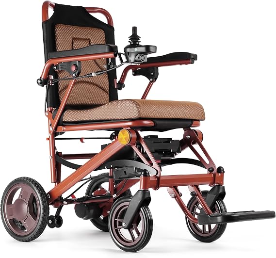 Lightweight Electric Wheelchairs for Adults Foldable Only 35lbs, Brown