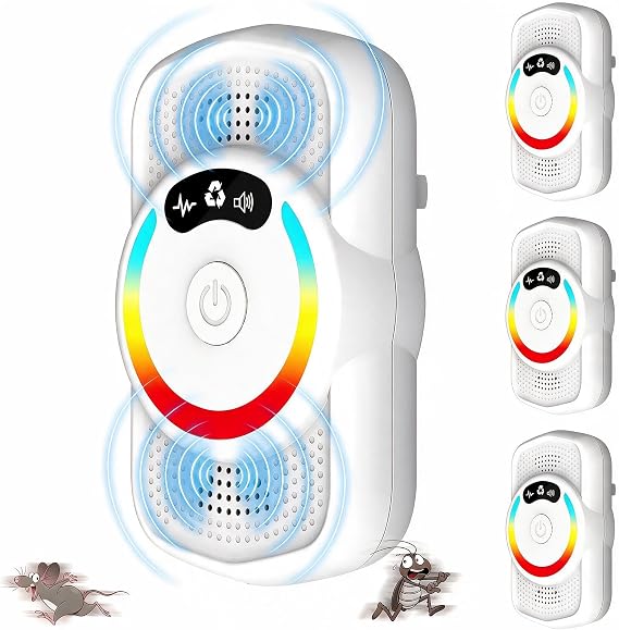 Indoor Ultrasonic Pest Repeller, 4PCS Plug In Mouse Repeller, Effective Pest Repeller for Mice, Rats, Spiders, Cockroaches - Radiation Free