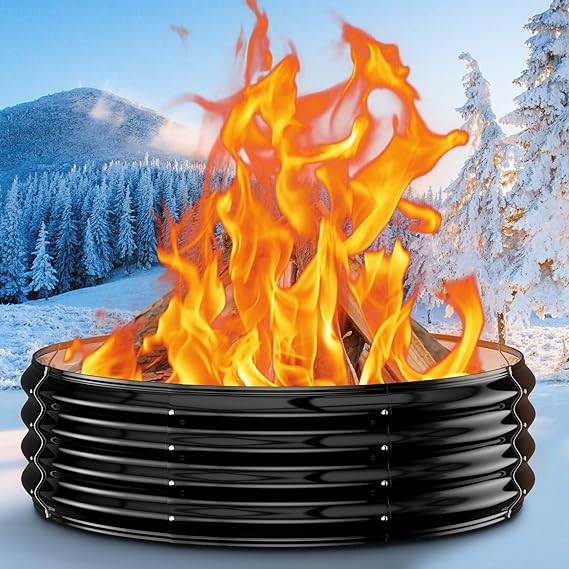 36" Heavy Duty Fire Pit Ring for Outside, Galvanized Steel Wood Burning Firepit Insert for Backyard Bonfire, Outdoor Fireplace, Camping & Patio Gatherings, High Heat Resistant Metal Fire Ring