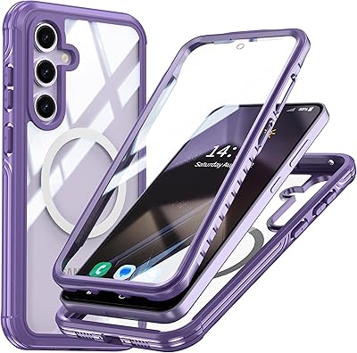 GUSTAVE Magnetic for Samsung Galaxy S24 FE Case [Fit for MagSafe] [Built-in Tempered Glass Screen Protector] Full-Body Shockproof Military-Grade Protective Case Purple