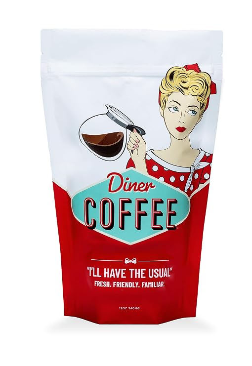 Diner Coffee-Roasted House Blend Fresh from the Roaster - Classic Old-Fashioned Flavor, Extra Smooth Brewed Taste,Body Aroma - Daily Brew Essential Pack (Dark Roast, 12 Ounce Ground)