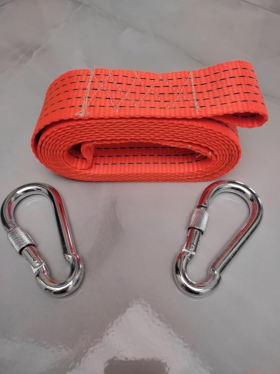 Çeki Halatı 3 Ton 5 M (ÇEKME HALATI) Kumaş 10 MM VİDALI METAL ÇENGELLİ Karabinalı, Turuncu KUMAŞ Çeki Halatı, 5 Cm genişlik 2mm, yüksek Dayanıklı, Çelik Uçlu Araba Çekme, oto çeki