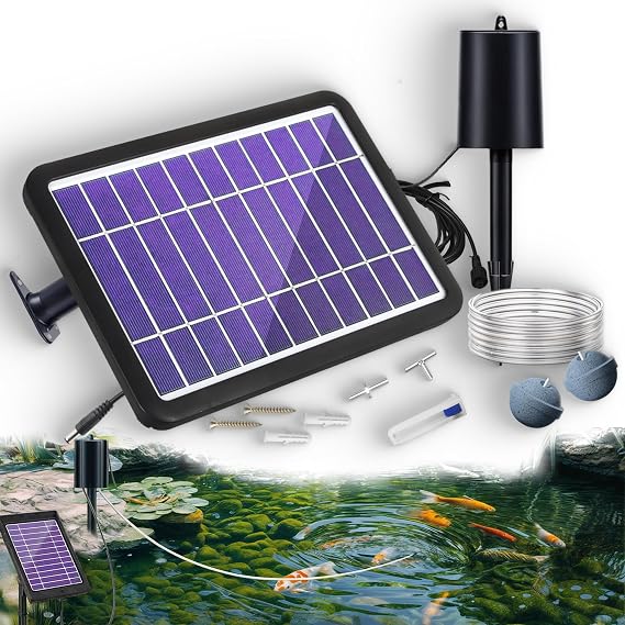 RISINGUP Solar Pond Aerator with Air Pump with 2 Air Stone and 3 Modes | Solar Oxygenator for Small Pond with Bubble Rgulator, 0.8L/min Airflow, with 36H Runtime, IP65 Waterproof Quiet Kit for Pond