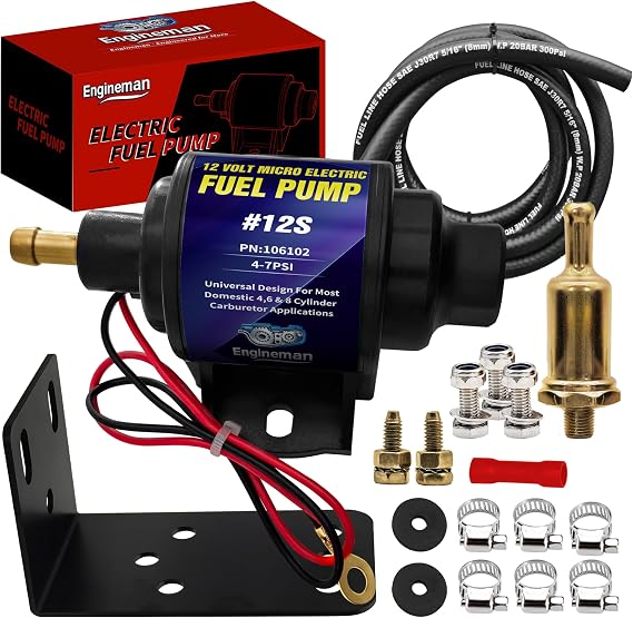 Micro Electric Gasoline Fuel Pump Universal with 5/16 Inch (8mm) ID Fuel Line Hose 6.56FT 12V 1-2A 35GPH 4-7 P.S.I. Operating Fuel Pressure