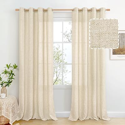 BGment Beige Linen Curtains 95 Inch Long for Living Room - Burlap Textured Light Filtering Window Treatments Grommet Sheer Drapes for Farmhouse, 2 Panels, 52 X 95 Inch