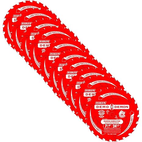Diablo Demo Demon 714 x 24Tooth Ultimate Framing & Demolition Saw Blades, 10Pack - LockTooth, Thin Kerf, Long Life - D0724DA