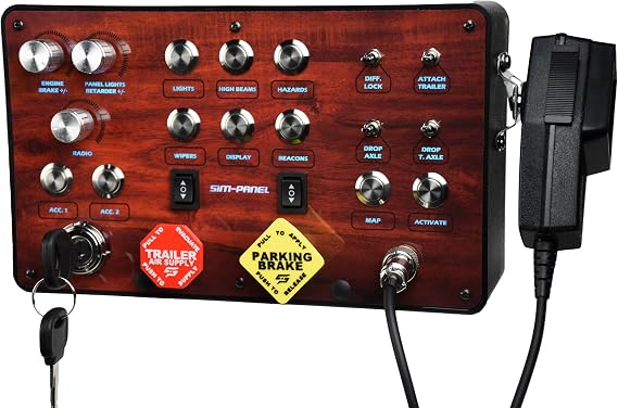 Sim-Panel Classic 2 Button Box for ATS/ETS2 (American Truck Simulator/Euro Truck Simulator) (Premium Woodgrain Finish with CB Communications)