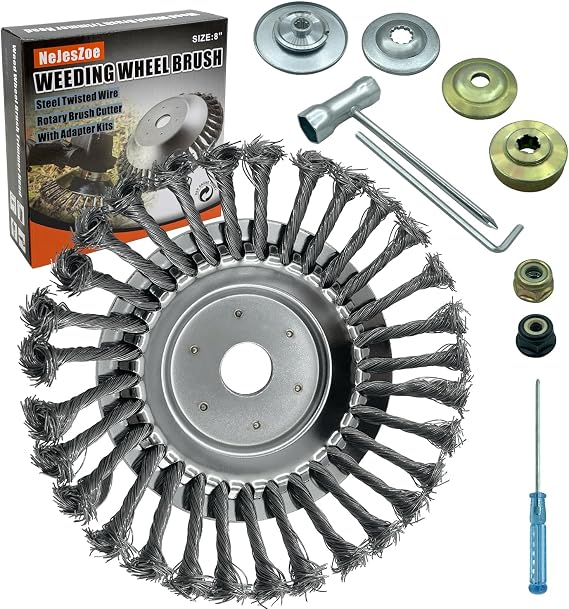 NeJesZoe 8 Inch Steel Wire Weed Wheel Brush Cutter Trimmer Head, Weed Trimmer Blade Head for Weed Eater,Brush Cutter,Weed Wrackers, Compatible with Husqvarna, Sthil, Moss Grass Rust Removal