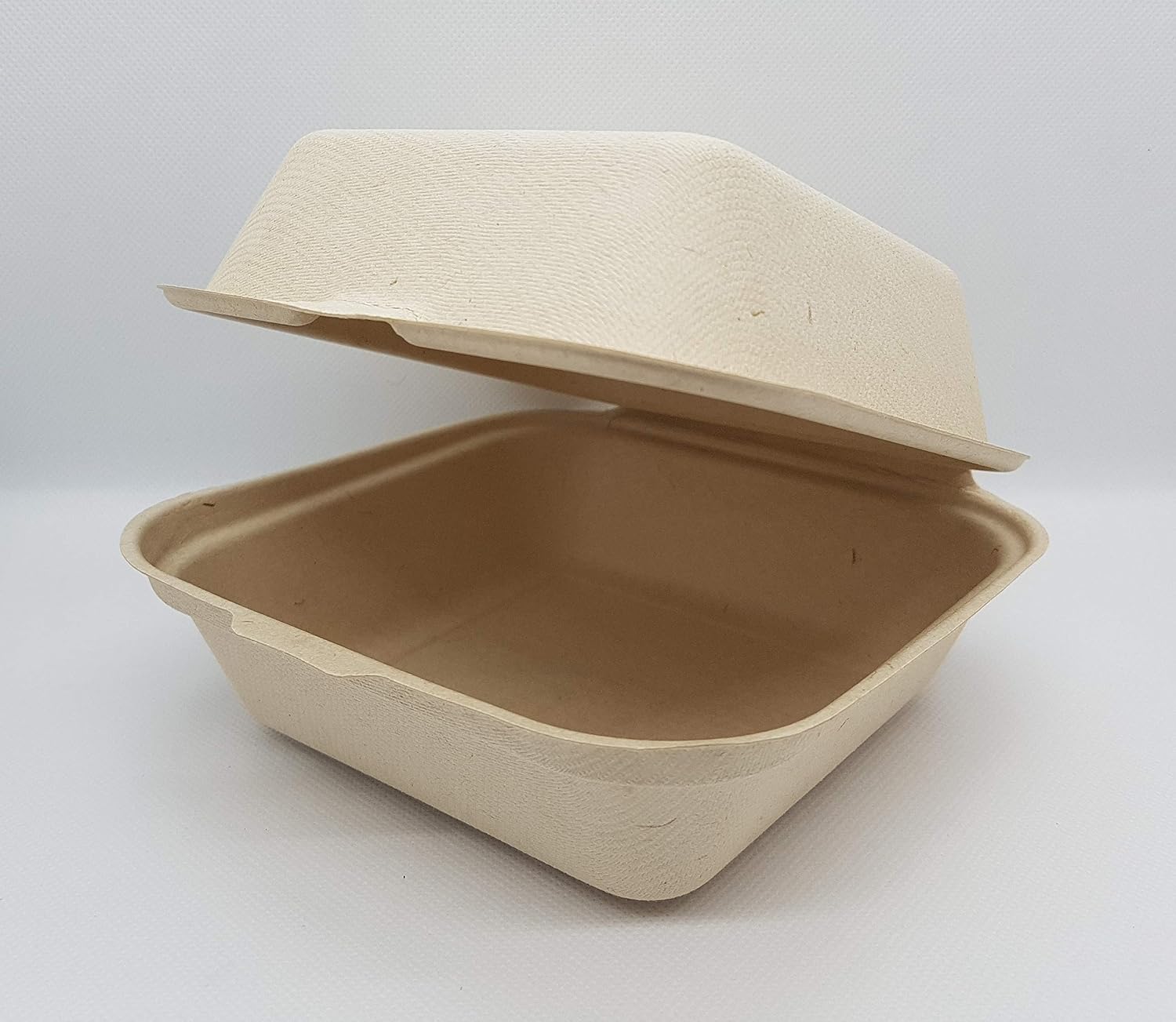 100, 6x6 Biodegradable Clamshell Take Out Container, Eco Friendly, Natural, Bagasse, Compostable, Microwave & Freeze Proof, Premium Large Capacity Heavy Duty Box, Value Pack