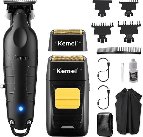 KEMEI Professional Zero Gapped Hair Trimmer for Men Cordless Foil Shaver