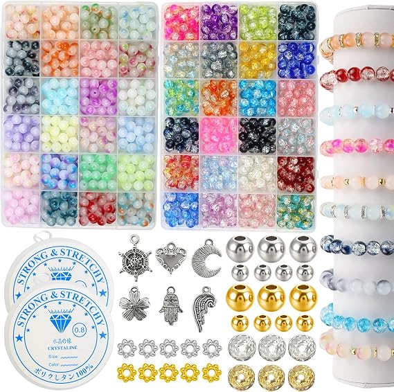 Glass Beads Bracelet Making Kit, 8mm 1610pcs 48 Colors Crystal Beads