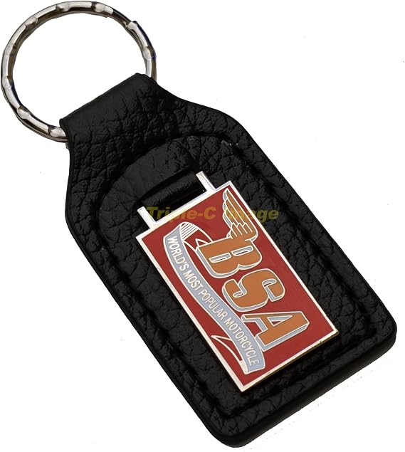BSA Motorcycle Leather and Enamel Key Ring Key Fob