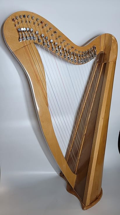 22 Strings Harp Irish Celtic Highland Solid Beige color Rosewood Round shape Nylon Lever Tuning Key Extra Set included 34" inches tall Roseback