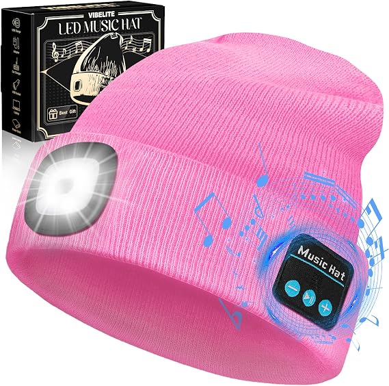 VIBELITE Bluetooth Beanie Hat with Light, Pink