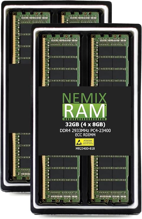 NEMIX RAM 32GB 4X8GB DDR4-2933 PC4-23400 ECC RDIMM レジスタードサーバーメモリアップグレード Dell PowerEdge R740xd ラックサーバー用