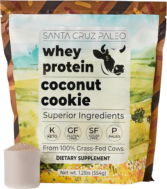 Santa Cruz Paleo Whey Protein Powder, Coconut Cookie, 20 G Grass Fed Whey Protein Isolate Per Serving, Gluten Free, Paleo & Keto Friendly, No Sugar Added, Protein Shake Mix, 20 Servings, 1.2 lb Bag